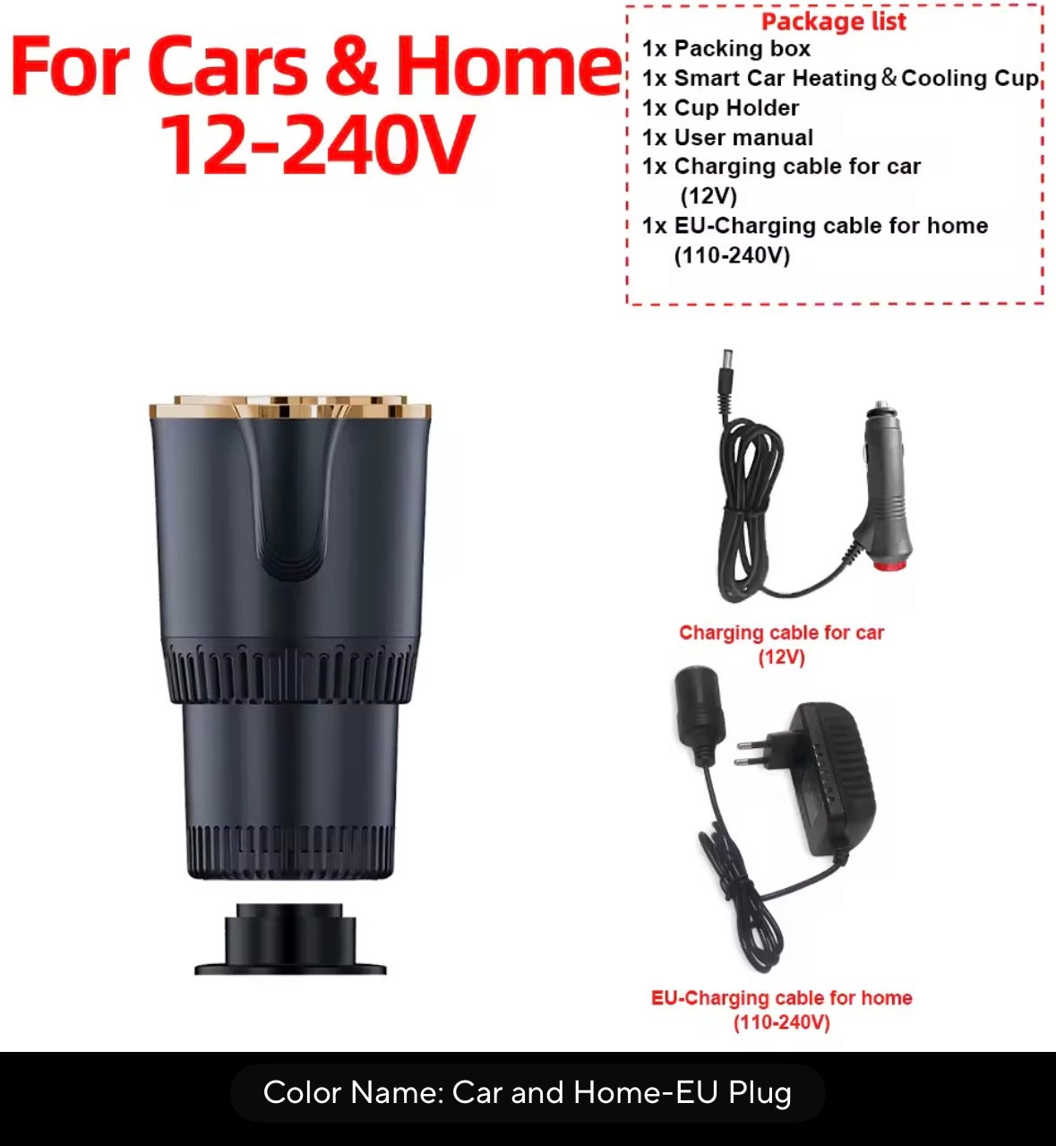 2 in 1 Smart Car Home Thermo Electric Cup Fast Cooling Heating Drink Warmer Cooler Large Screen Big Buttons 12V Plug and Play